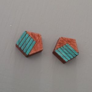 Teal and brown stud earrings